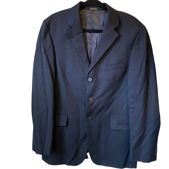J Crew Wool Blend Black 3Button Blazer Jacket Men Sz 42Long Faux Pocket Career - Picture 1 of 6